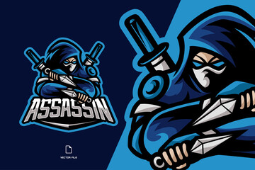 ninja with sword character mascot esport game logo illustration for sport team © eryusan