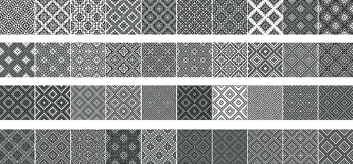 Universal different geometric seamless patterns. Endless vector texture can be used for wrapping wallpaper, pattern fills, web background,surface textures. Set of monochrome ornaments
