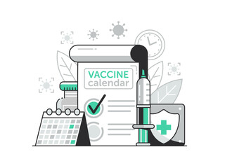 Vaccination Campaign Calendar Concept in Line Art