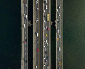 top view of cars driving on the bridge