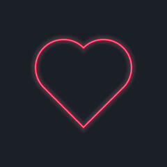 Bright heart. Neon heart sign on dark background