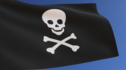 Pirate Flag of the Jolly Roger Waving in the Wind 