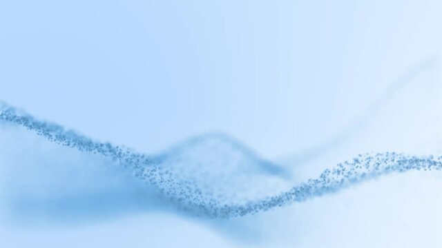 White blue blurred waving dots animation on bright copy space background. Abstrac water flow.