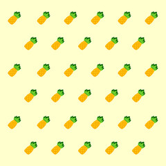 Trendy colorful pattern with pineapple in a row. Seasonal summer cool background with yellow and green color accent, yellow background. Pattern vector abstract graphic for print or clothes.