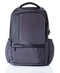 Men's grey backpack made of textile with pockets. A white background