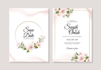 Elegant wedding invitation template with watercolor splash