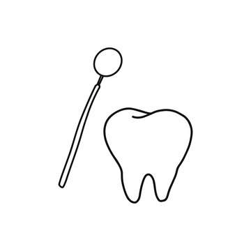 Dentist’s icon. Outline drawing, isolated on white background.