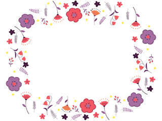 Obraz na płótnie Canvas ピンクと紫のお花のフレーム東欧風