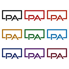 Initial PA letter linked logo isolated on white background color set