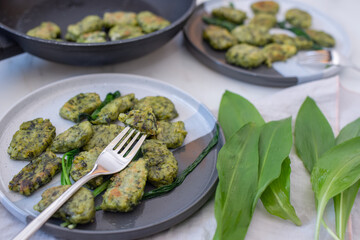 healthy home made Gnocchi with wild garlic
