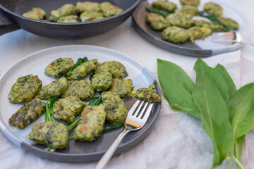 healthy home made Gnocchi with wild garlic