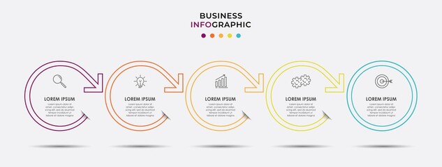 Vector Infographic design business template with icons and 5 options or steps. Can be used for process diagram, presentations, workflow layout, banner, flow chart, info graph