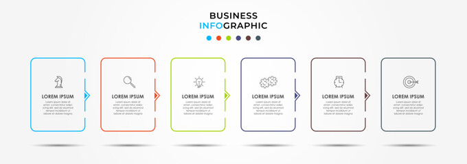 Vector Infographic design business template with icons and 6 options or steps. Can be used for process diagram, presentations, workflow layout, banner, flow chart, info graph