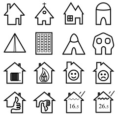 Small houses emoticons in different ways for advertising on a white background