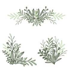 set watercolor leafes frame, green leafes watercolor frame for greeting and wedding invitation card