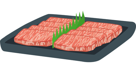 お皿に並んで置かれている牛肉のイメージイラスト