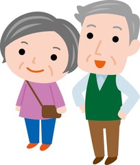 上を見上げるおじいさんとおばあさん