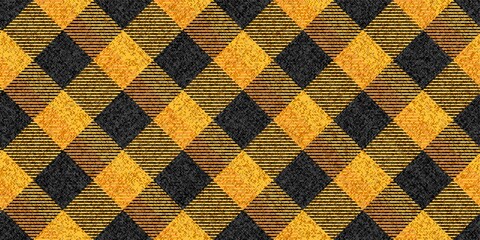 seamless texture of classic coat tweed yellow orange black checkered diagonal stripes ragged old grungy fabric for gingham, plaid, tablecloths, shirts, tartan, clothes, dresses, bedding, blankets - 427827114