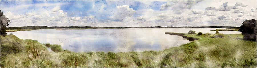 Militscher Seen - Tal der Bartch (aquarell) - obrazy, fototapety, plakaty