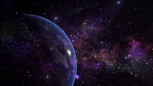 planet Earth with a cloud of nebulae and stars around it, the universe.