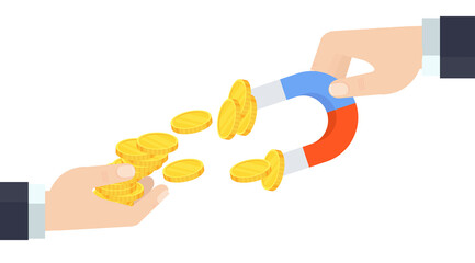 Hand of a businessman pulls money out of the hands