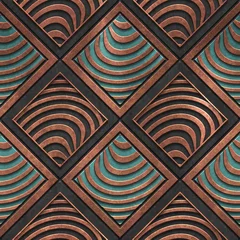 Tapeten Nahtlose Textur aus Bronze und Kupfer mit quadratischem Muster, 3D-Darstellung, 3D-Panel © Jojo textures