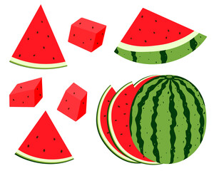 Watermelon slices summer fruit vector illustration.