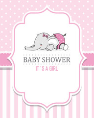  Baby shower card. Cute elephant sleeping