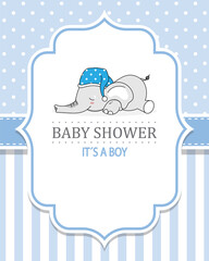 Baby shower card. Cute elephant sleeping