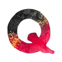 Alcohol Ink pink and grey letter Q with golden splashes. Monogram letter Q. Printable design.