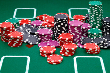 Stacks of playing chips on casino table