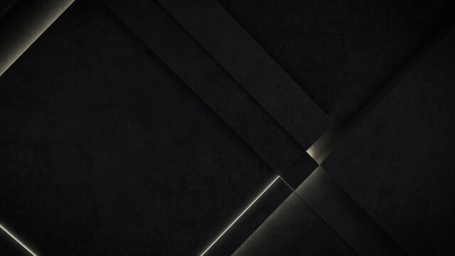 Dark, Concrete wall background, with integrated White light strips. Geometric Tech Wallpaper with Illuminated, Futuristic, 3D Blocks. 3D render