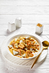German pork stew with blue mold cheese, top view