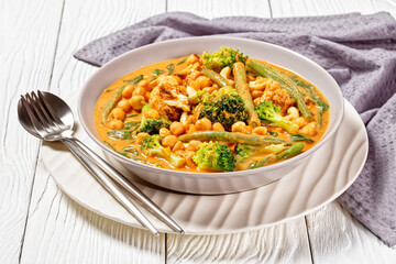 vegetarian coconut curry in a bowl, top view