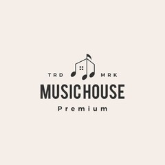 music notes house hipster vintage logo vector icon illustration