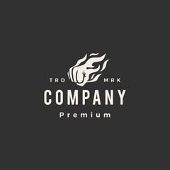 fire fist flame hipster vintage logo vector icon illustration