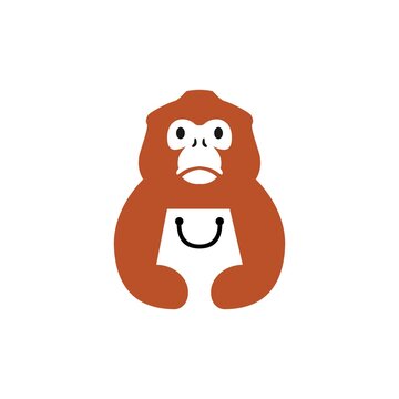 Golden Snub Nosed Monkey Shop Shopping Bag Logo Vector Icon Illustration