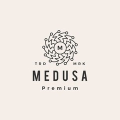 medusa tech mandala hipster vintage logo vector icon illustration