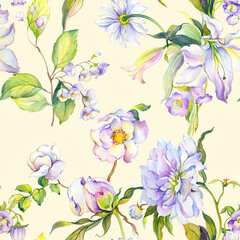 Flowers watercolor illustration.Manual composition.Seamless pattern.Design for cover, fabric, textile, wrapping paper .