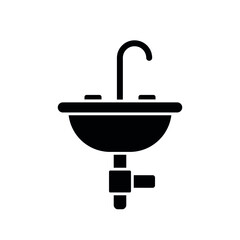 Faucet in bathroom glyph icon. Plumbing. Thin line customizable illustration. Contour symbol. Vector isolated outline drawing.