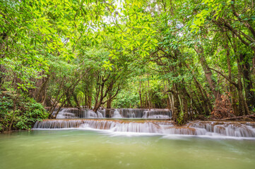 Fototapeta na wymiar Landscape of Huai mae khamin waterfall Srinakarin national park at Kanchanaburi thailand.Huai mae khamin waterfall Second floor 