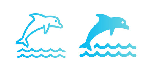 Blue dolphin jumping on the ocean vector illustration.