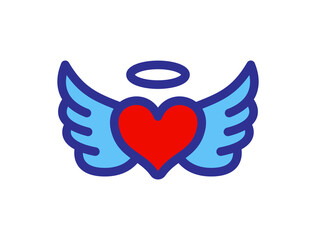 Valentines day red heart with angel wings vector illustration.