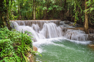 Landscape of Huai mae khamin waterfall Srinakarin national park at Kanchanaburi thailand.