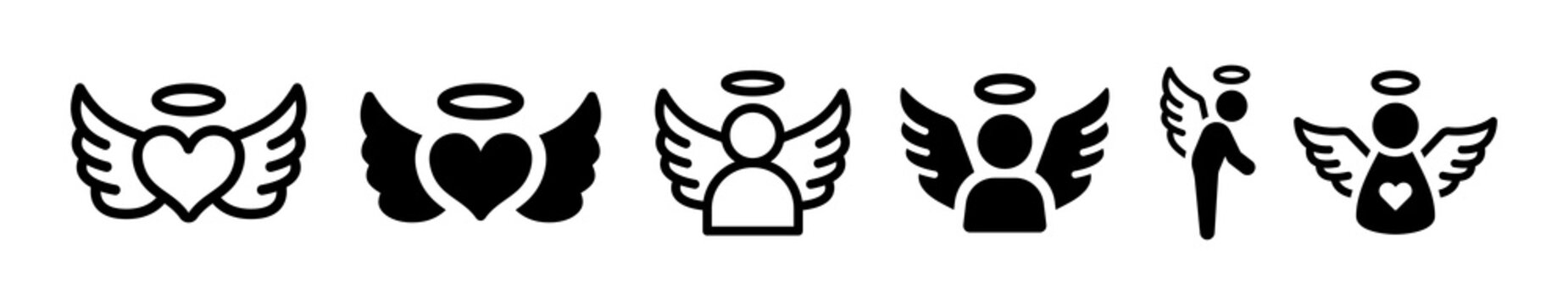 Angels Wings Spread, Christmas Angel Icon Vector Illustration Set.