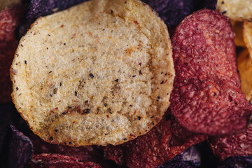 Colored crispy potato chips