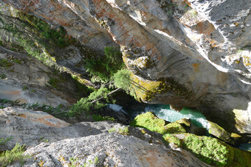 Deep Maligne Canyon aerial view, popular hiking and tourist spot, Jasper National Park, Alberta, Canada