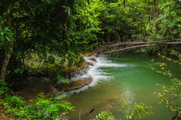 Waterfall of Huai mae khamin waterfall Srinakarin national park at Kanchanaburi thailand.