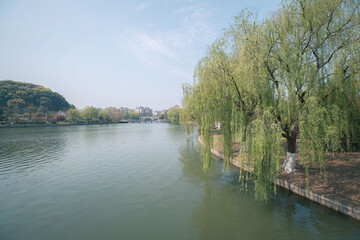 Fototapeta na wymiar Natural landscape of the public park in Stone Lake area in Suzhou, China