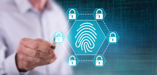 Man touching a fingerprint security system concept